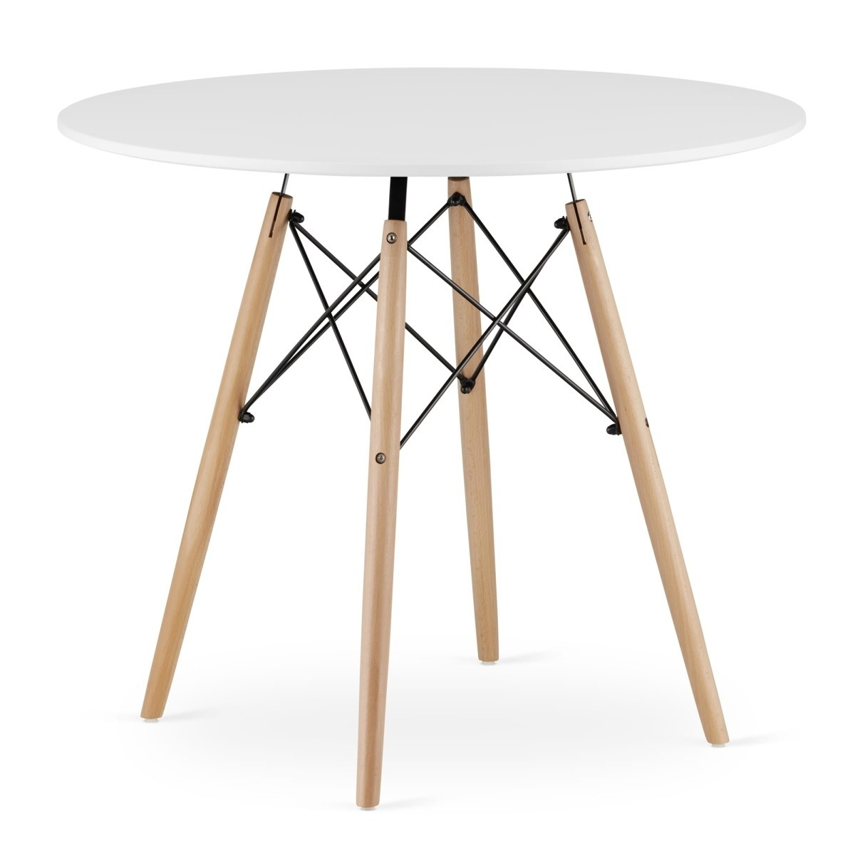 Round Dining Table 90 cm, Matt White, Beech Legs