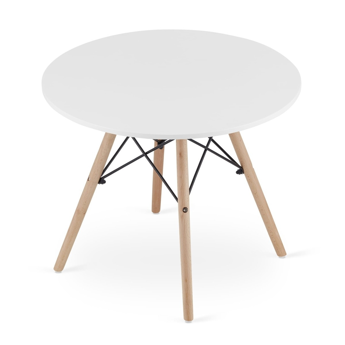 Modern Round Table 60 cm, White, Durable Beech Legs