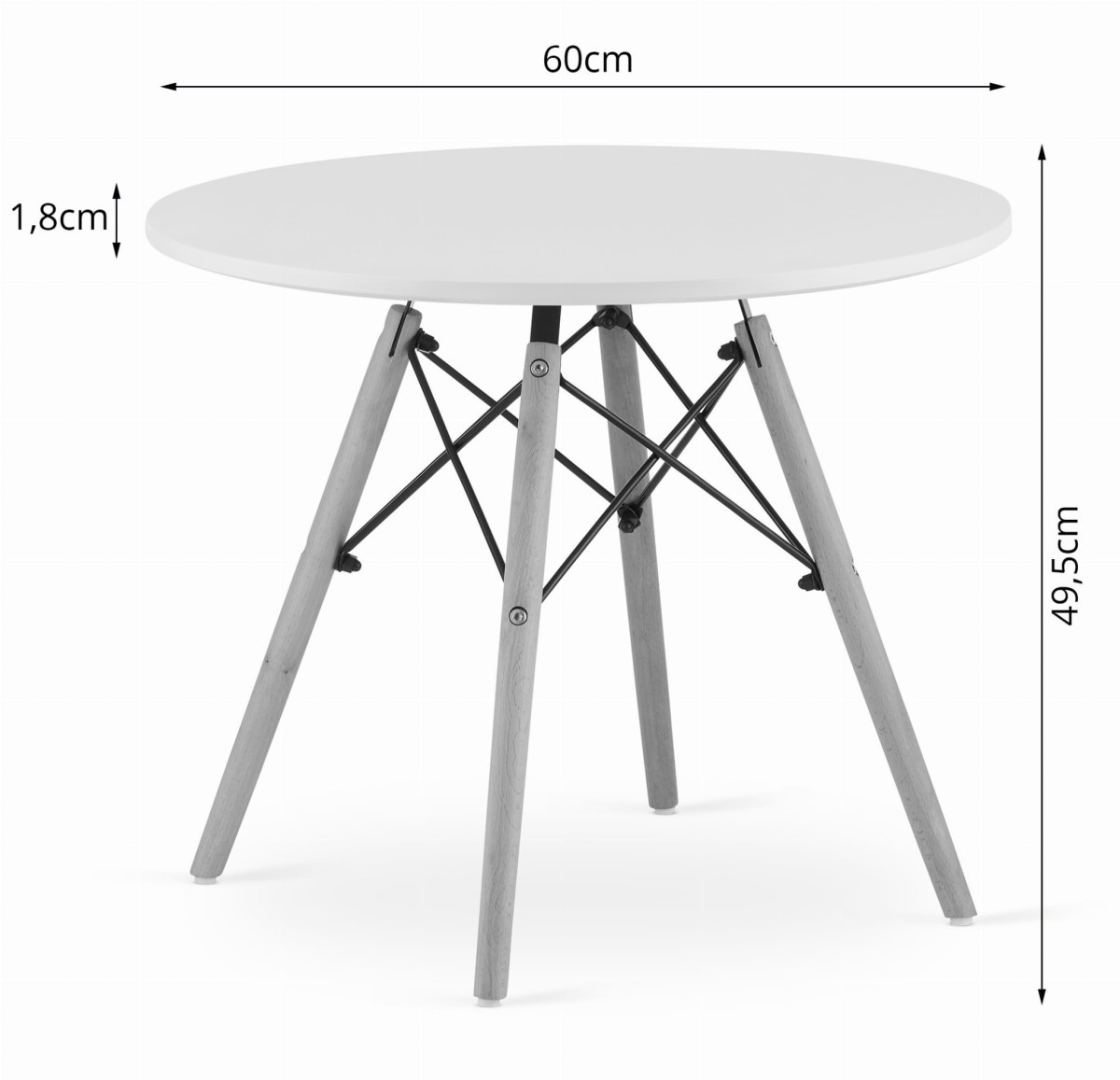 Modern Round Table 60 cm, White, Durable Beech Legs