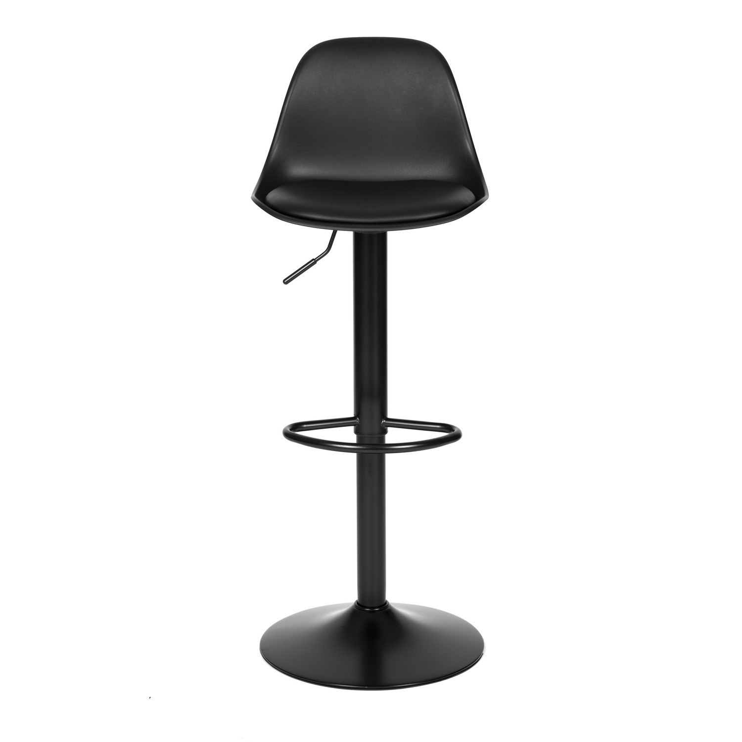 Black height-adjustable bar stool with rotating seat