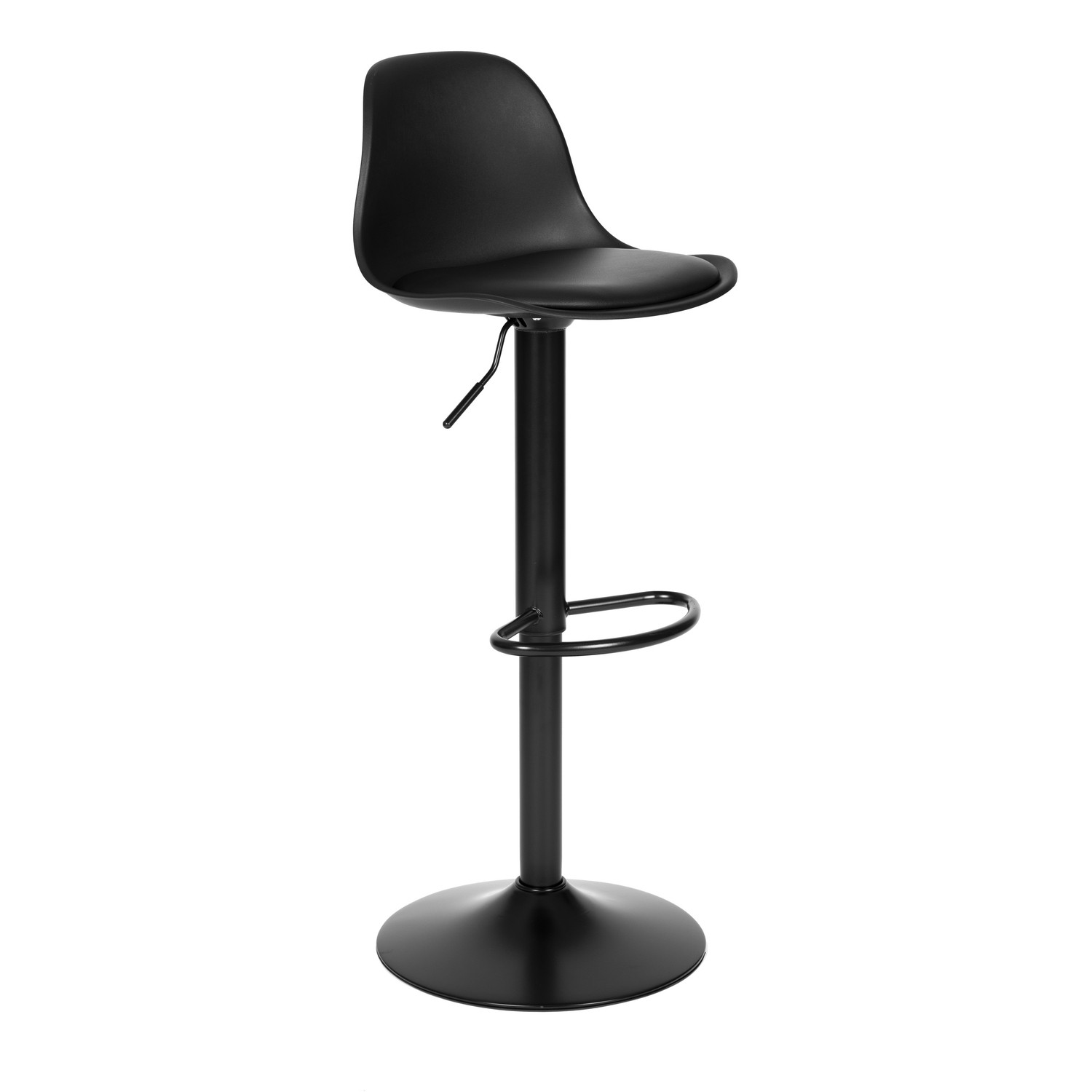 Black height-adjustable bar stool with rotating seat