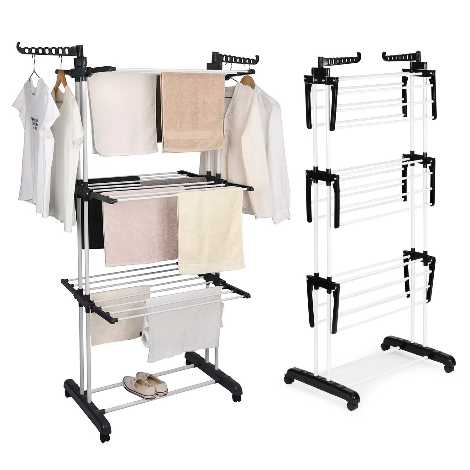 Vertical clothes dryer with wheels, foldable