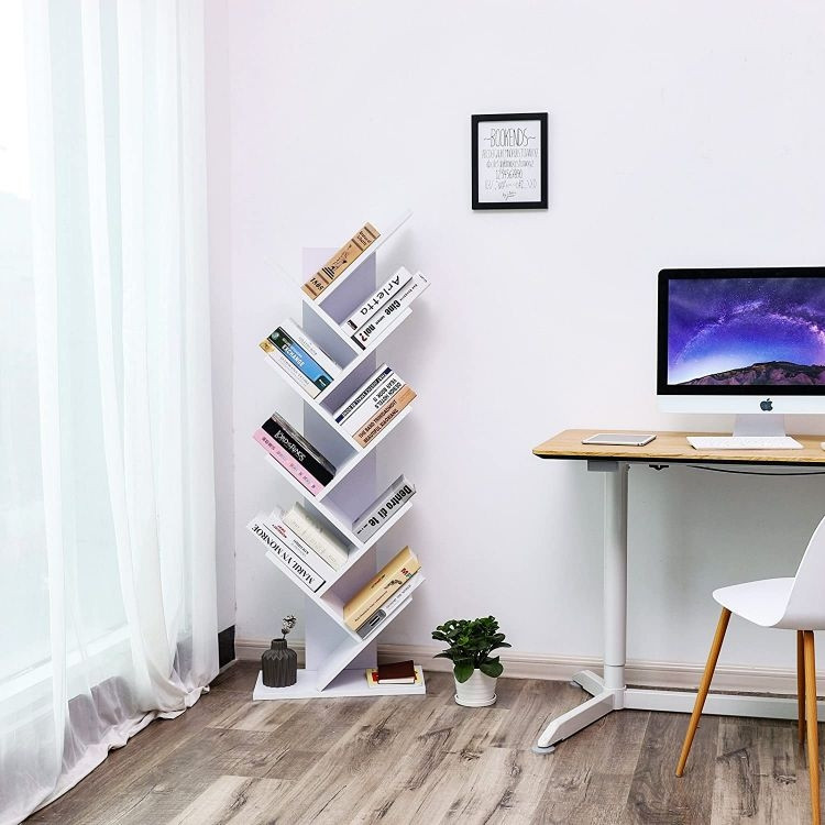 Support bibliothèque moderne en bois blanc