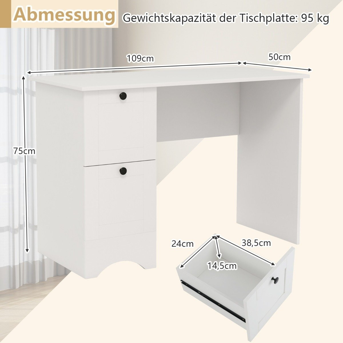 Computer table with 2 drawers, desk, robust gaming table, dressing ...