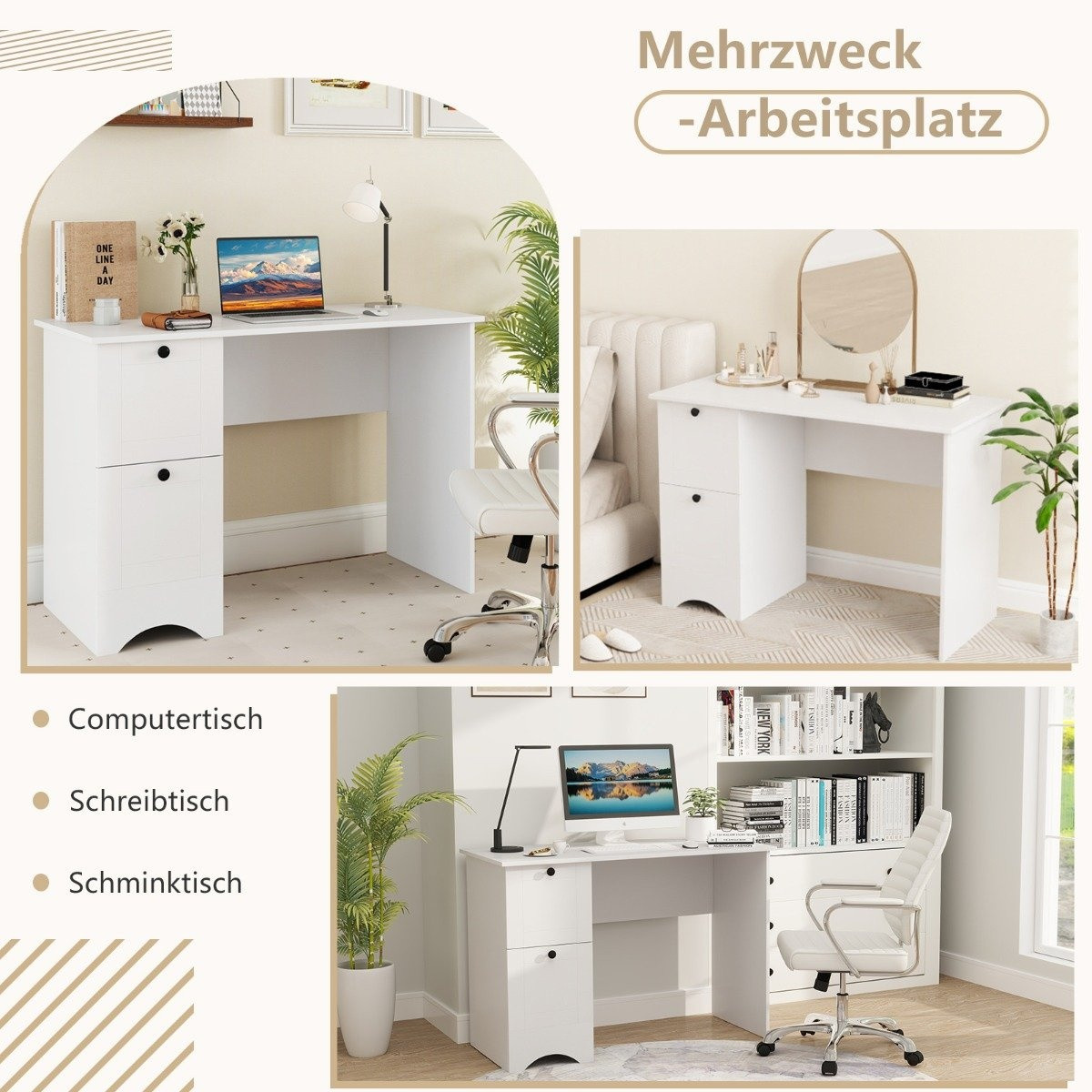 Computer table with 2 drawers, desk, robust gaming table, dressing ...
