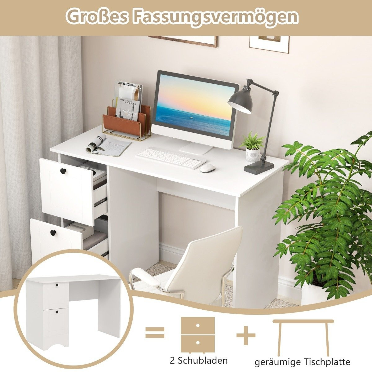 Computer table with 2 drawers, desk, robust gaming table, dressing ...