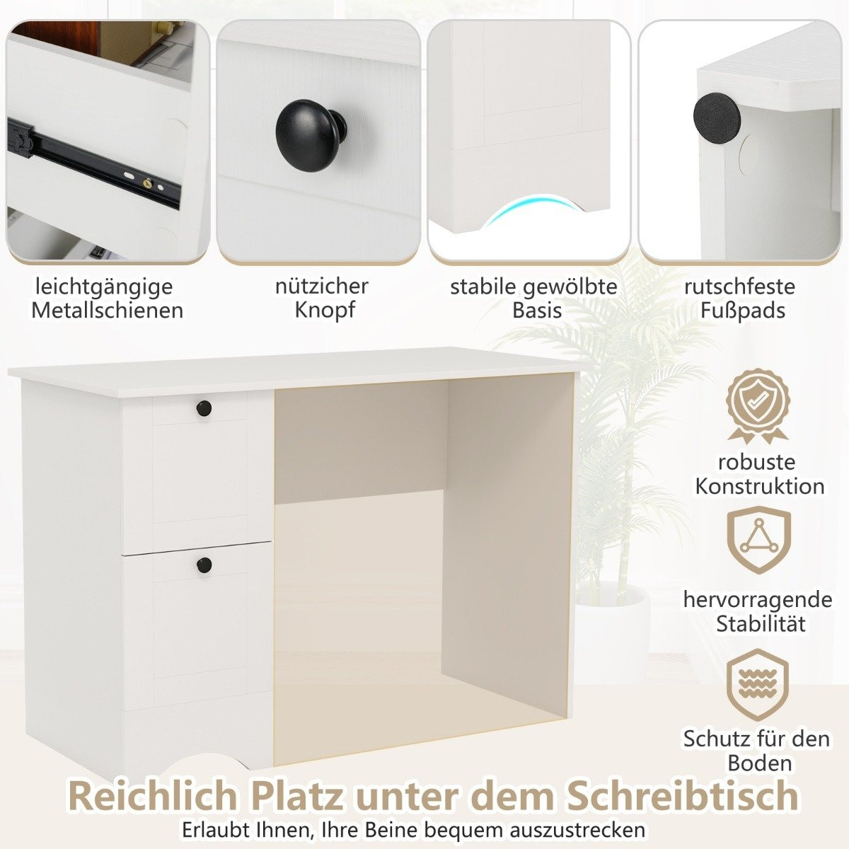 Computer table with 2 drawers, desk, robust gaming table, dressing ...