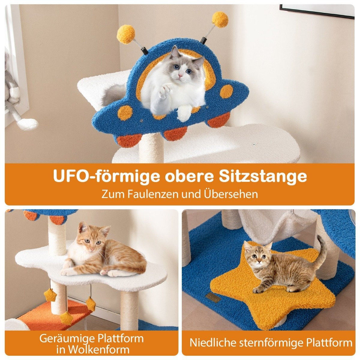 Scratching post with space theme & space capsule & sisal scratching...