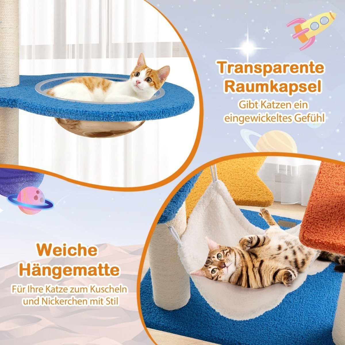 Scratching post with space theme & space capsule & sisal scratching...