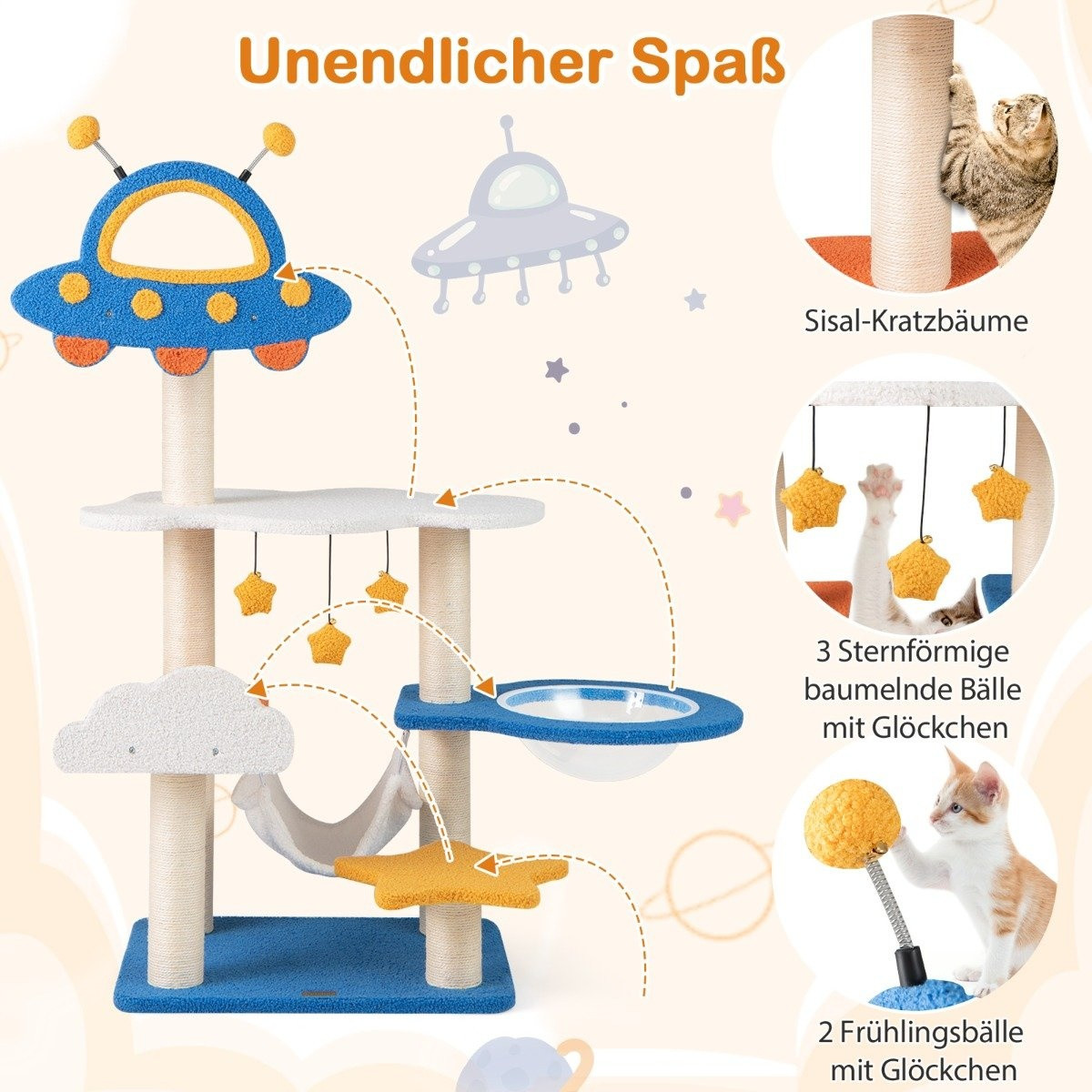 Scratching post with space theme & space capsule & sisal scratching...
