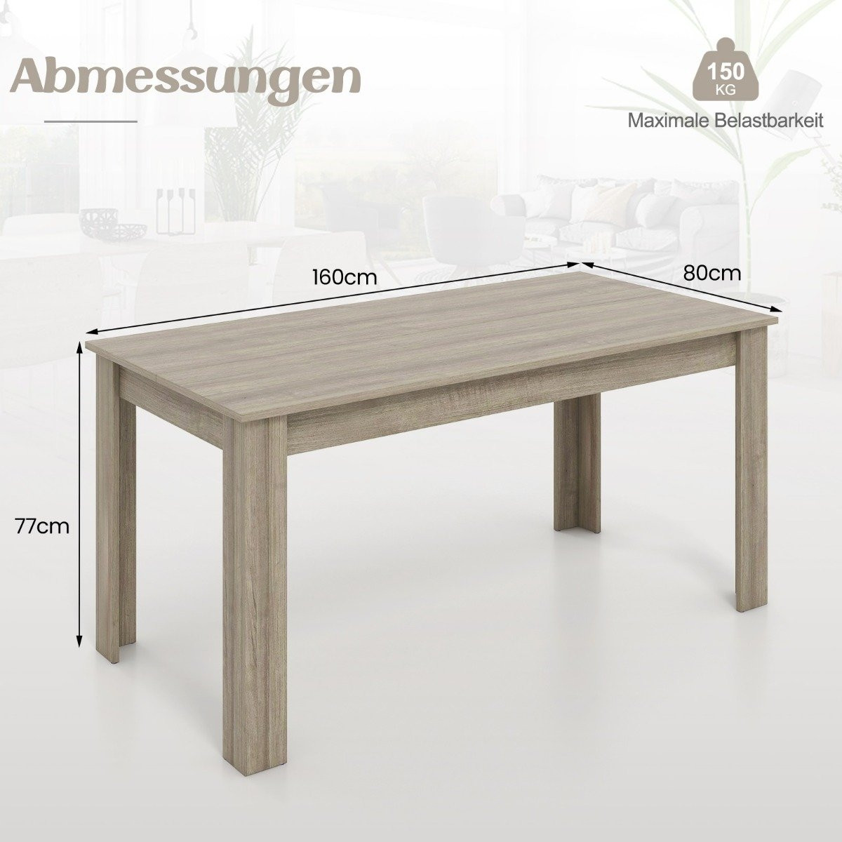 Wooden dining table 160 x 80 cm large table rectangular kitchen tab...