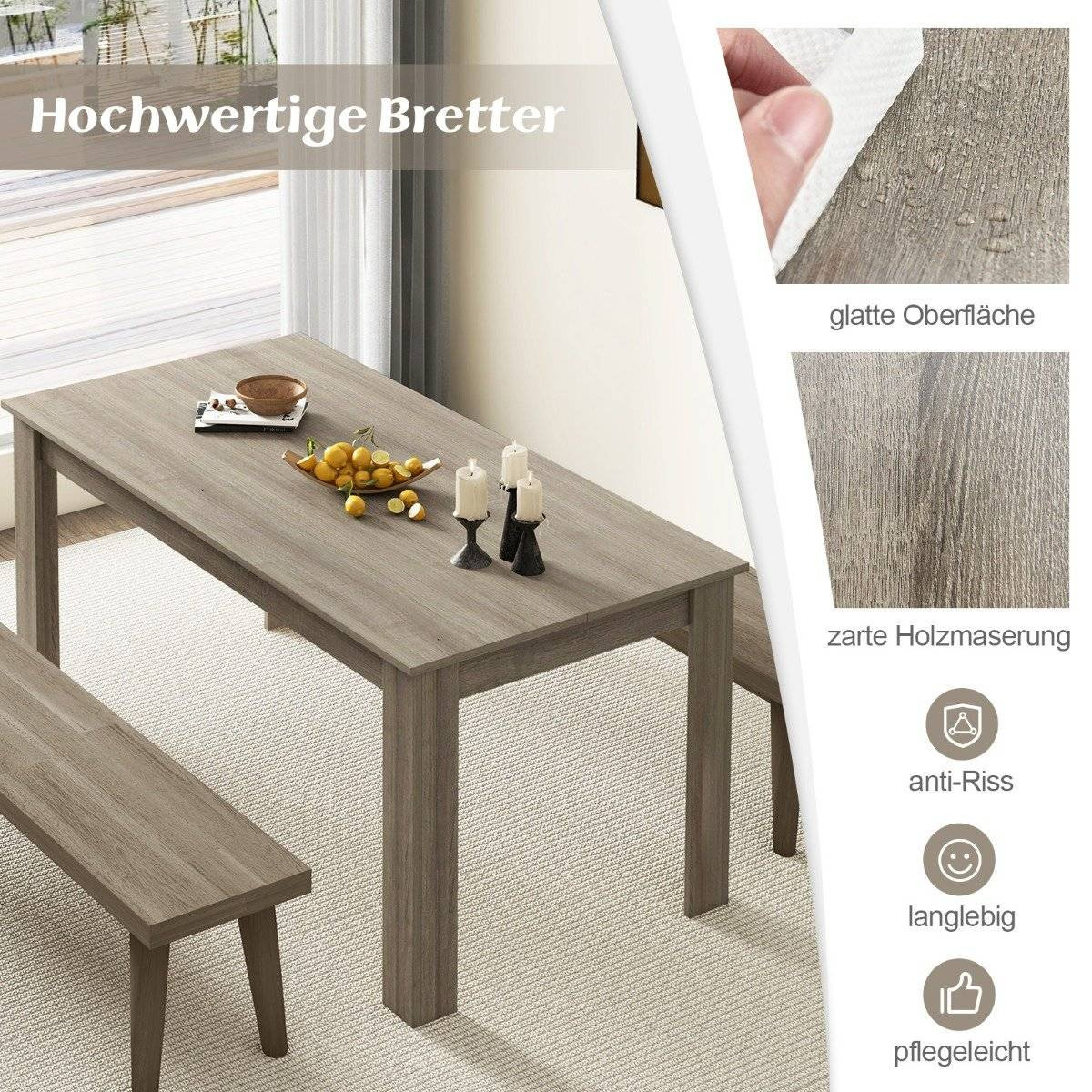Wooden dining table 160 x 80 cm large table rectangular kitchen tab...