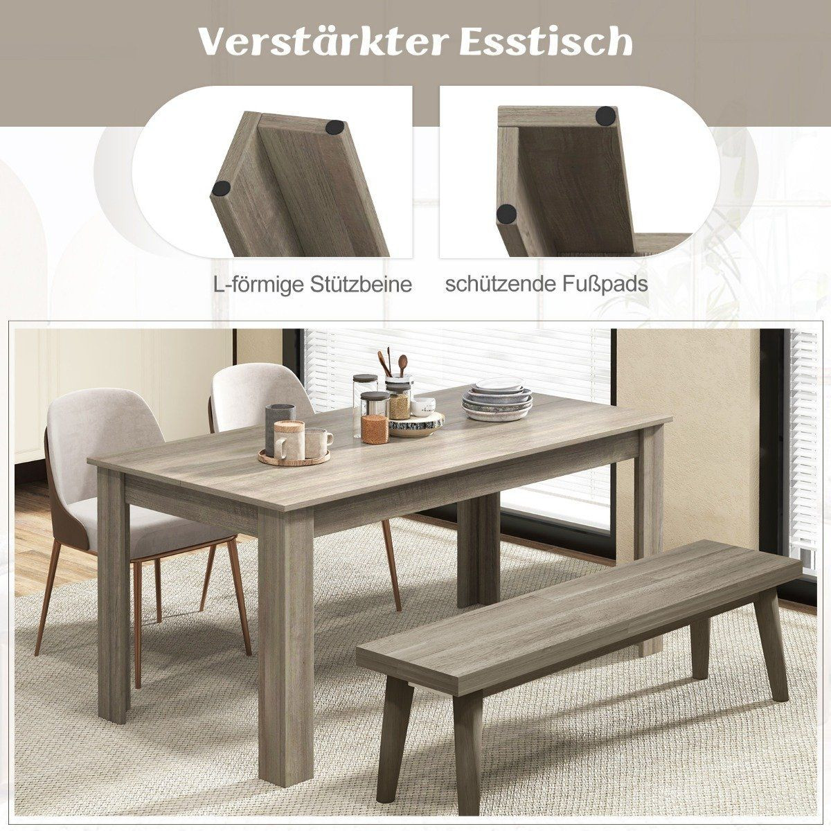 Wooden dining table 160 x 80 cm large table rectangular kitchen tab...