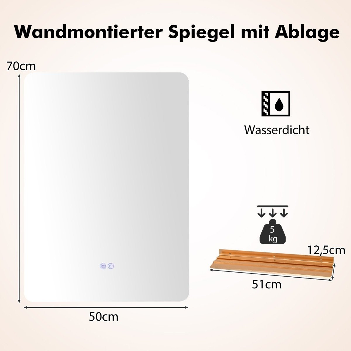 LED bathroom mirror with lighting & touch switch & memory function ...