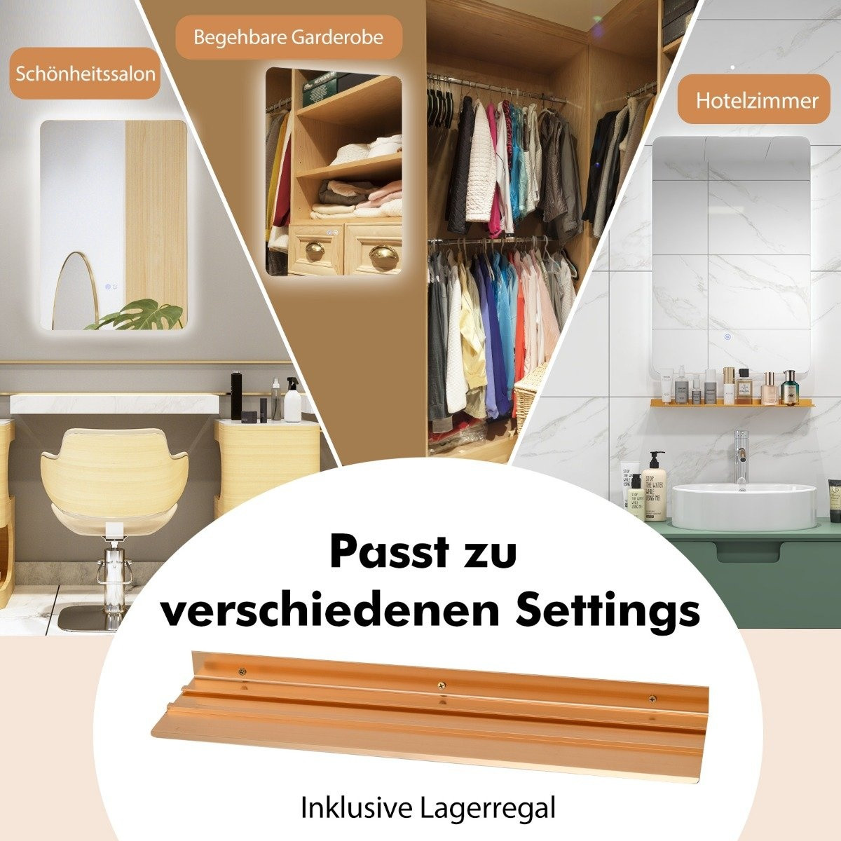 LED bathroom mirror with lighting & touch switch & memory function ...