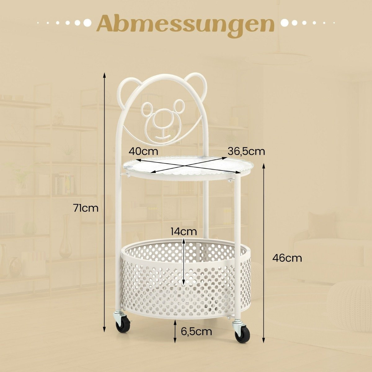 Glass side table with wheels 2-tier glass table round with bear pat...