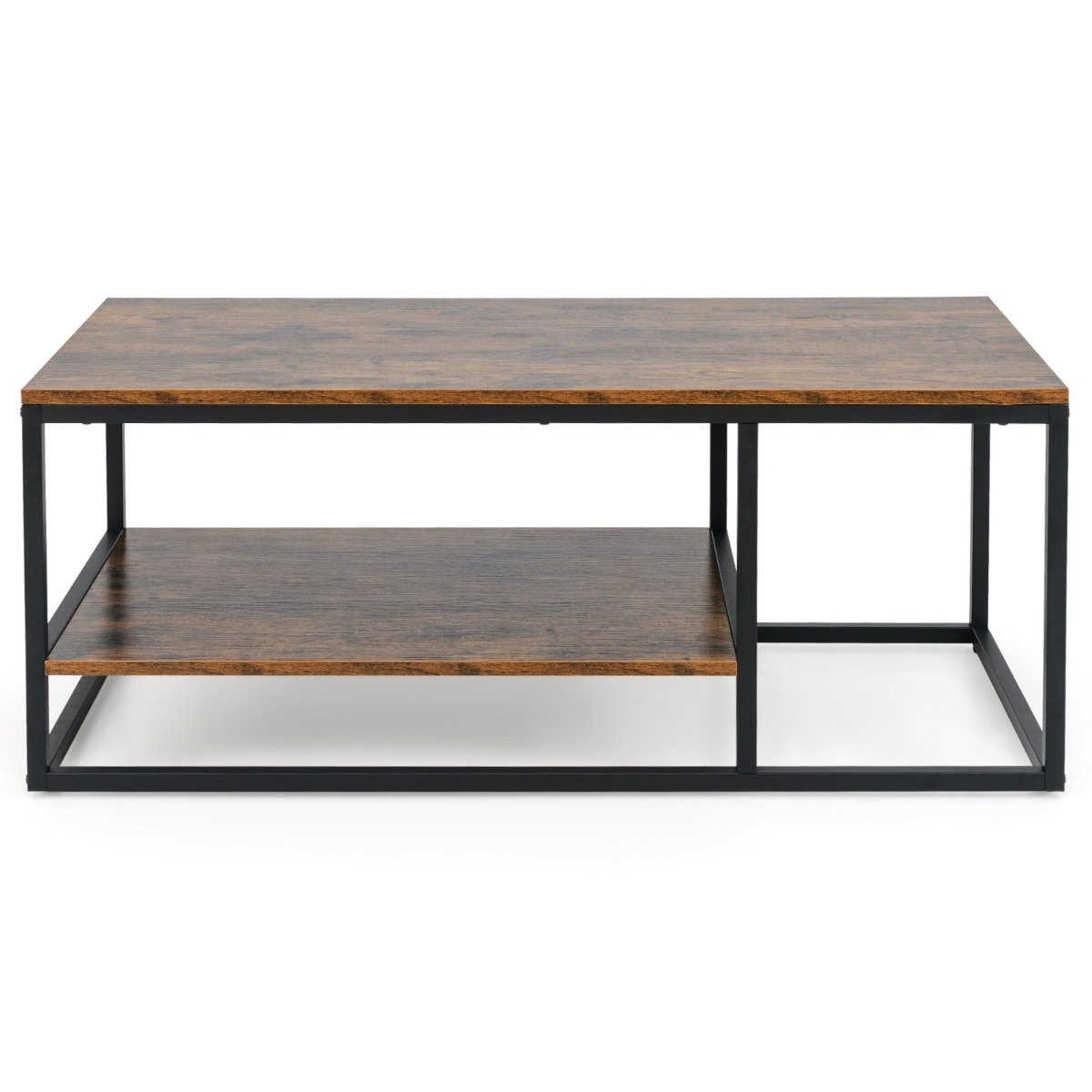 Industrial Coffee Table with Shelf & Metal Frame Rectangular Sofa T...