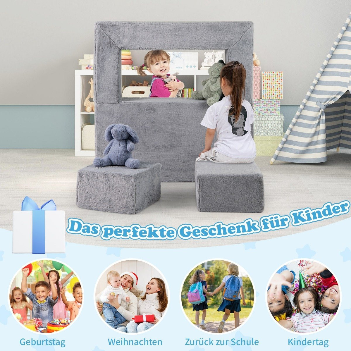 Sofá infantil modular, sofá de espuma com capa de pelúcia removível...