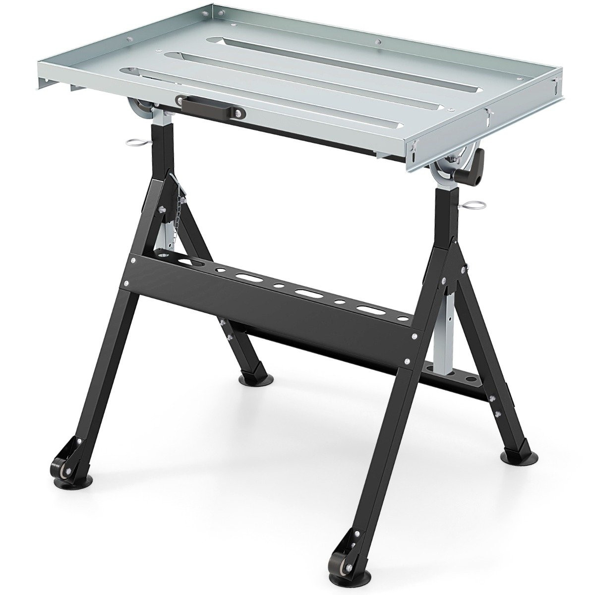 Foldable mobile welding table with 4 adjustable heights and angle d...