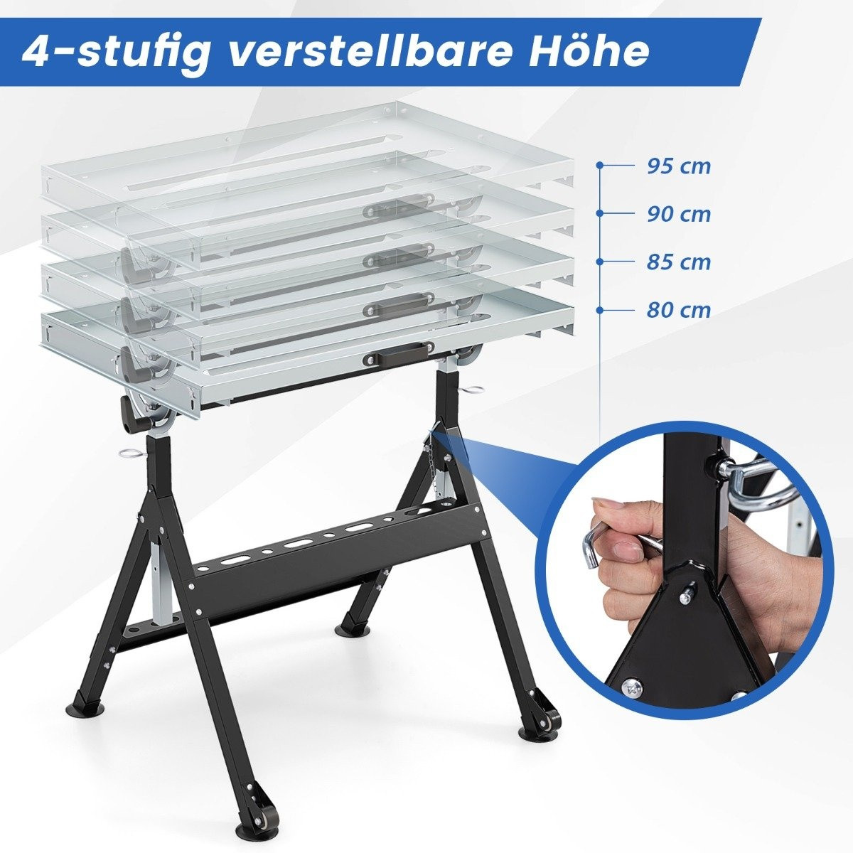 Foldable mobile welding table with 4 adjustable heights and angle d...