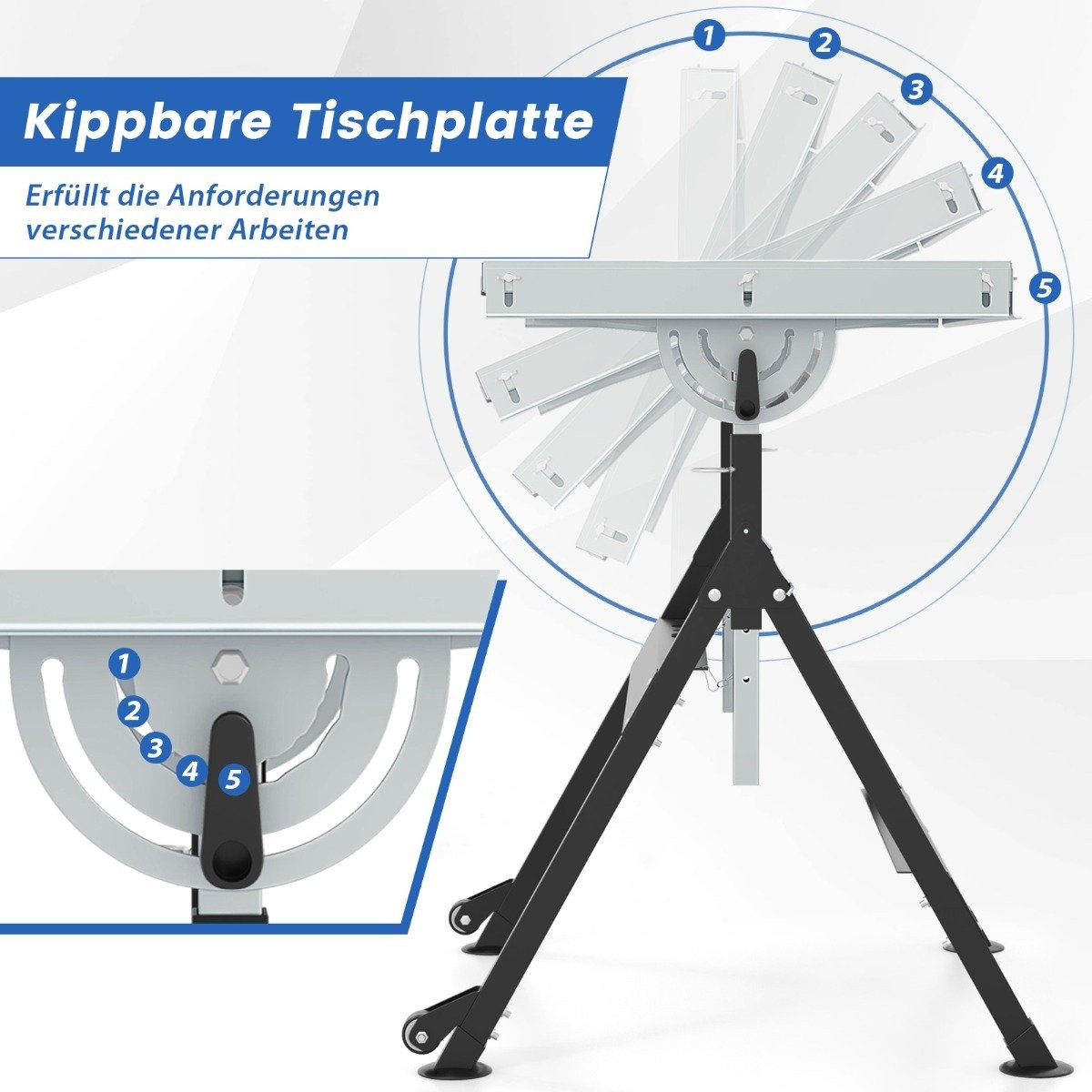 Foldable mobile welding table with 4 adjustable heights and angle d...