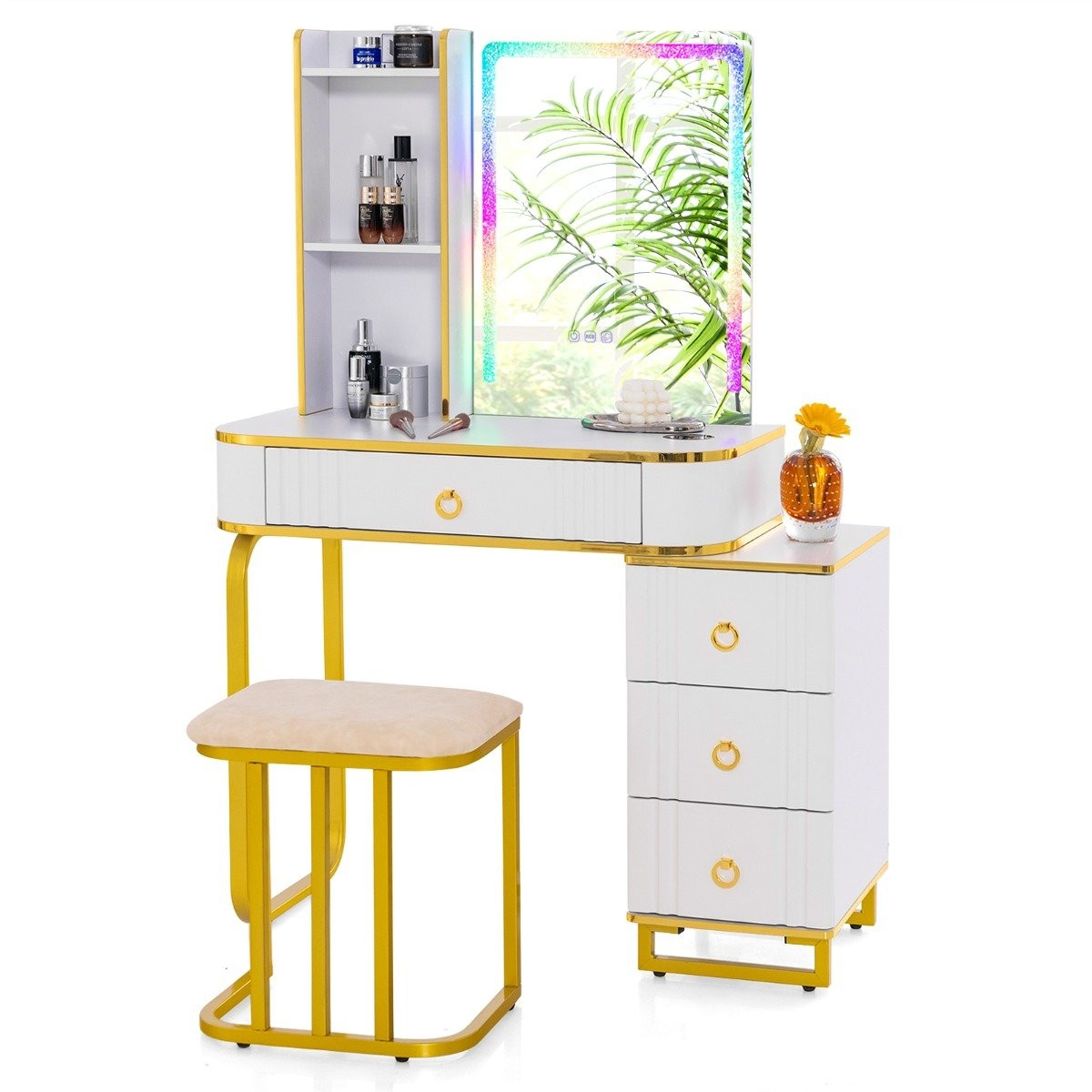 Dressing table with 7 dynamic and 7 static dimmable LED lighting dr...