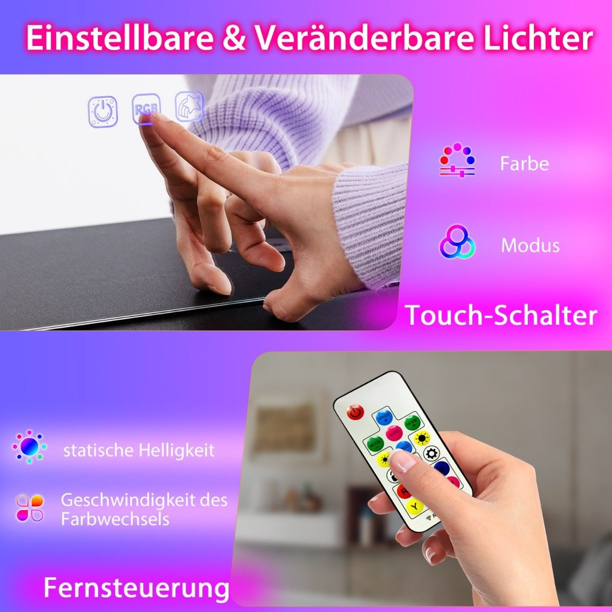 Dressing table with 7 dynamic and 7 static dimmable LED lighting dr...