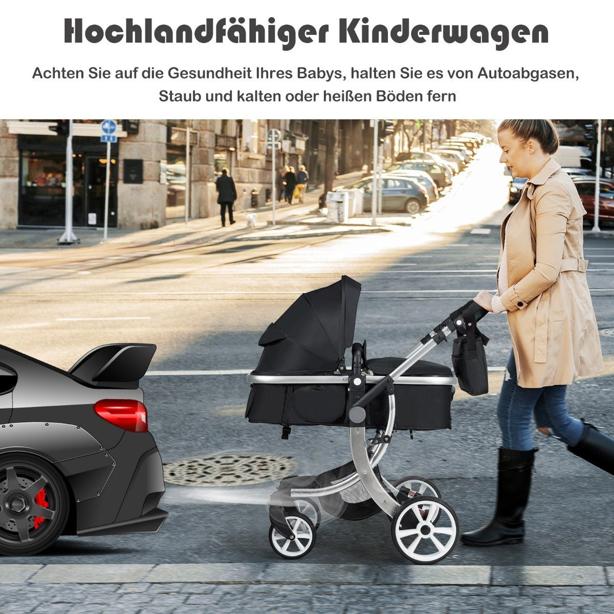 2 in 1 stroller foldable combination stroller with adjustable backr...