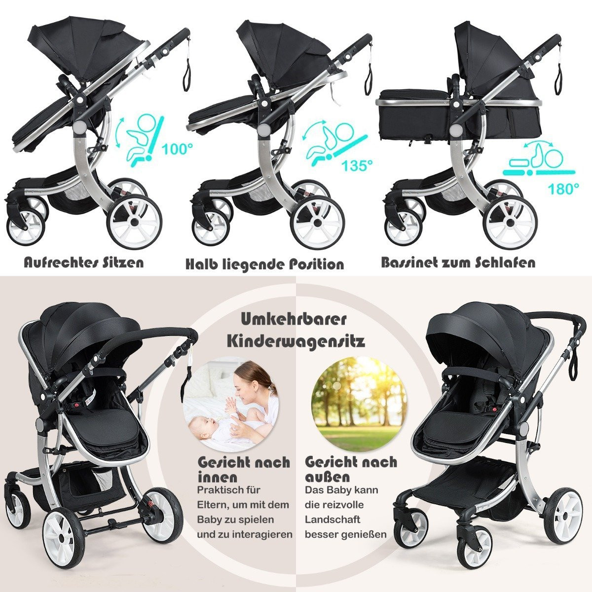 2 in 1 stroller foldable combination stroller with adjustable backr...