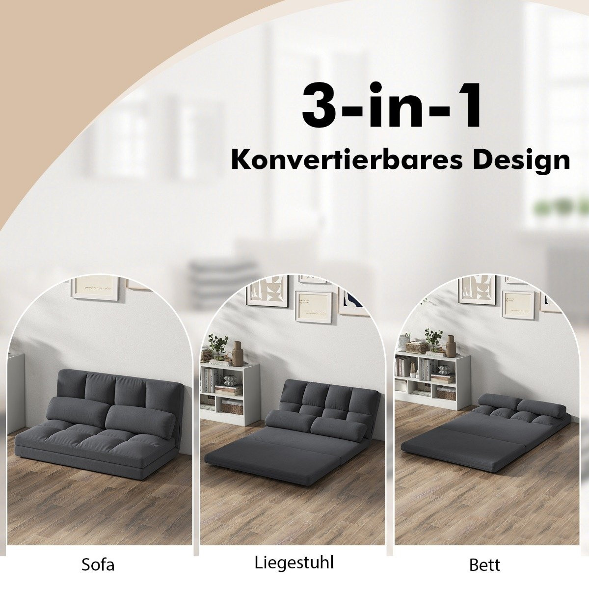 Folding floor sofa 3 in 1 sofa bed with sleeping function and adjus...