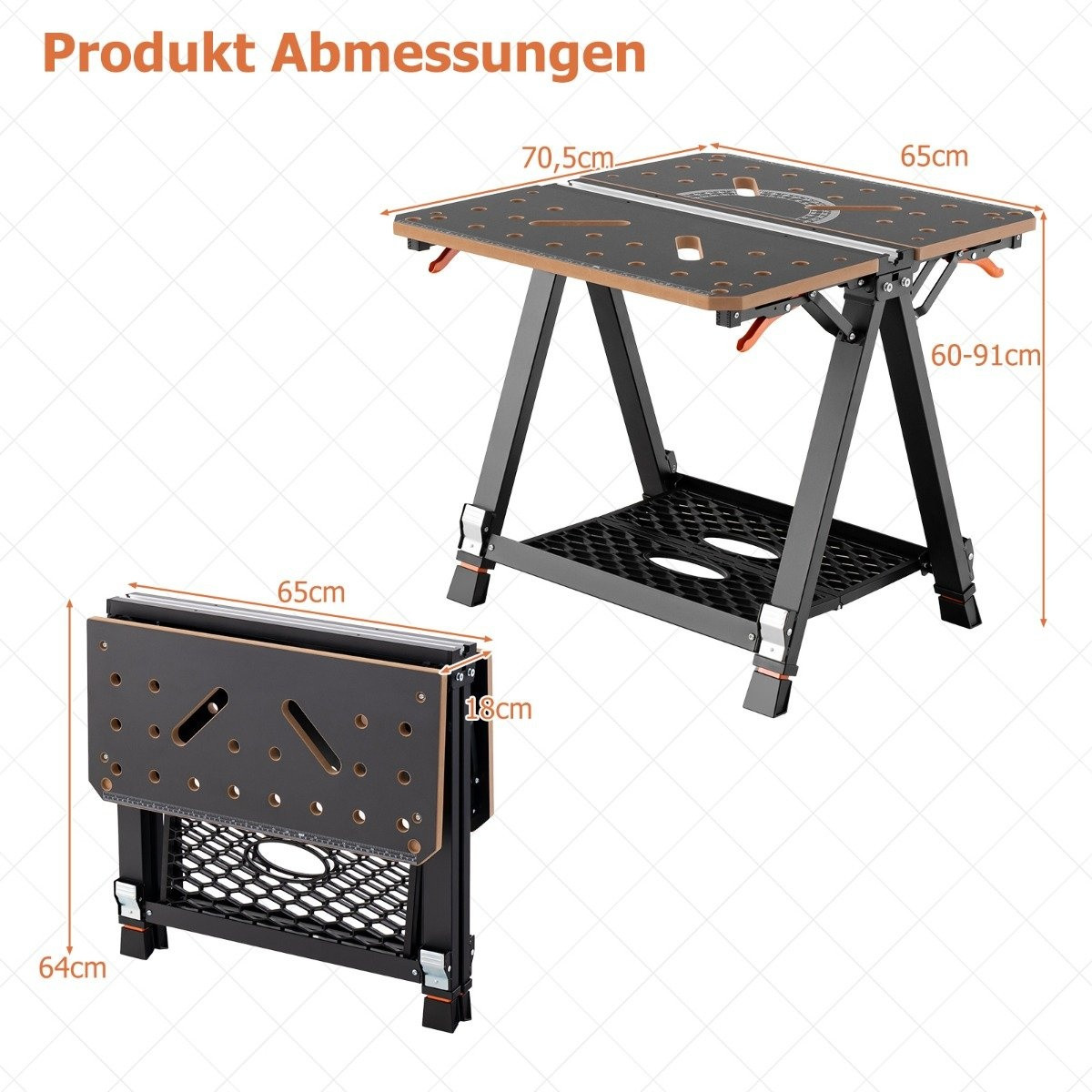 2 in 1 folding work table with 8 adjustable heights & work surface ...