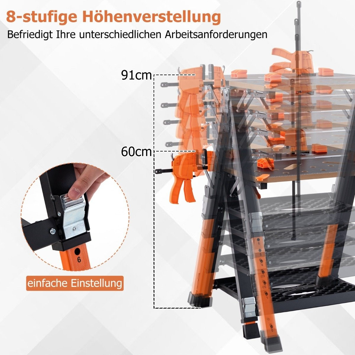 2 in 1 folding work table with 8 adjustable heights & work surface ...