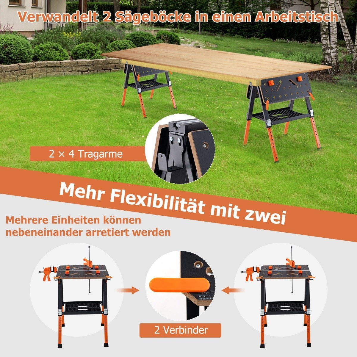 2 in 1 folding work table with 8 adjustable heights & work surface ...