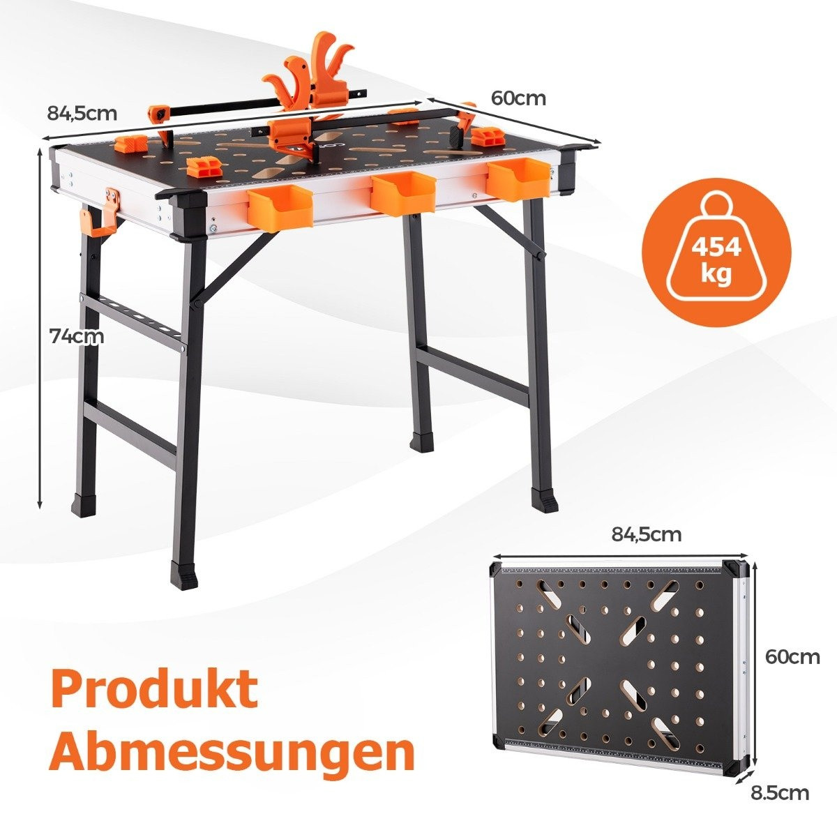 Foldable work table workbench with 2 quick clamps, 3 tool boxes and...