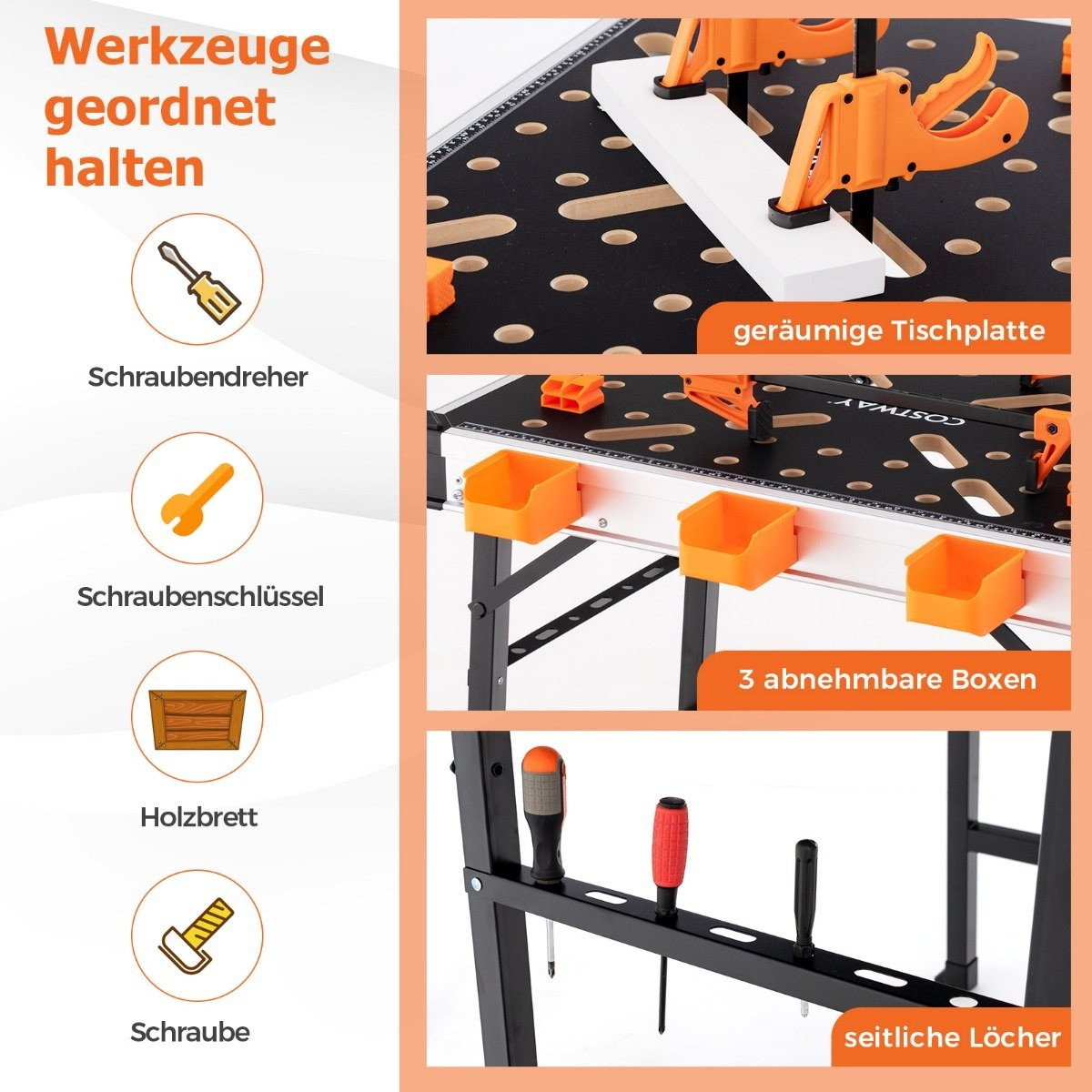 Foldable work table workbench with 2 quick clamps, 3 tool boxes and...