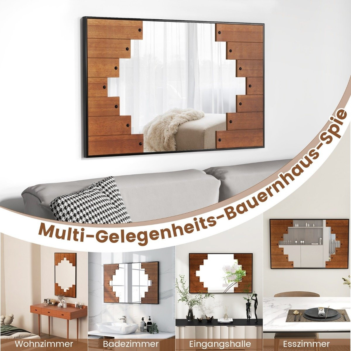 Rectangular mirror with wooden frame 60 x 95 cm rustic wall mirror ...