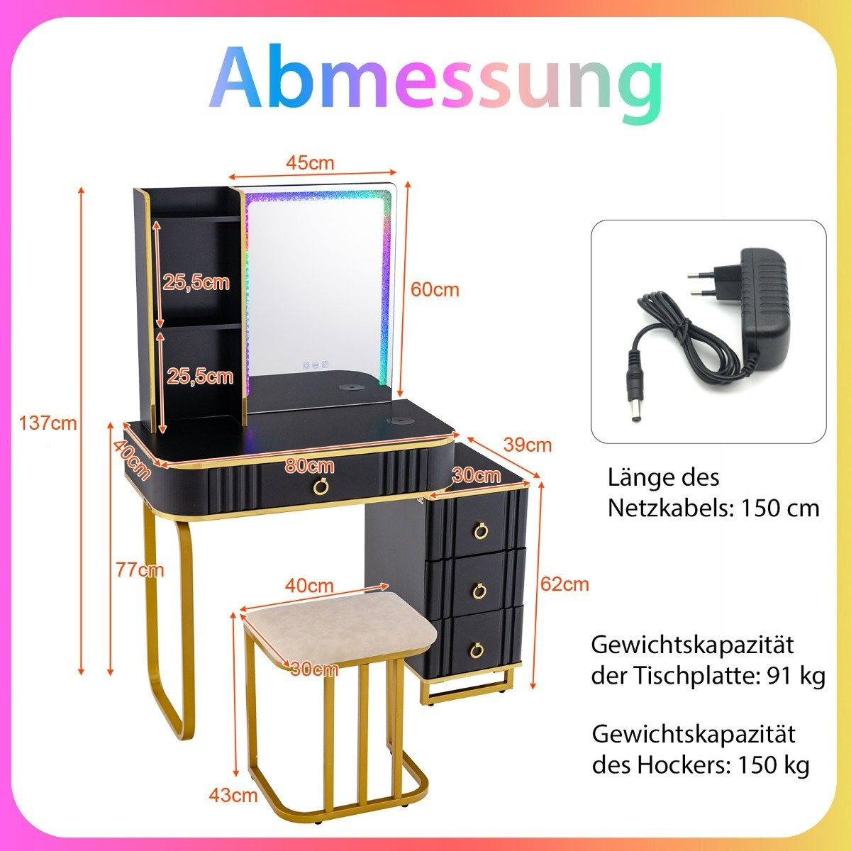 Dressing table with LED lighting Dressing table with 7 dynamic & 7 ...