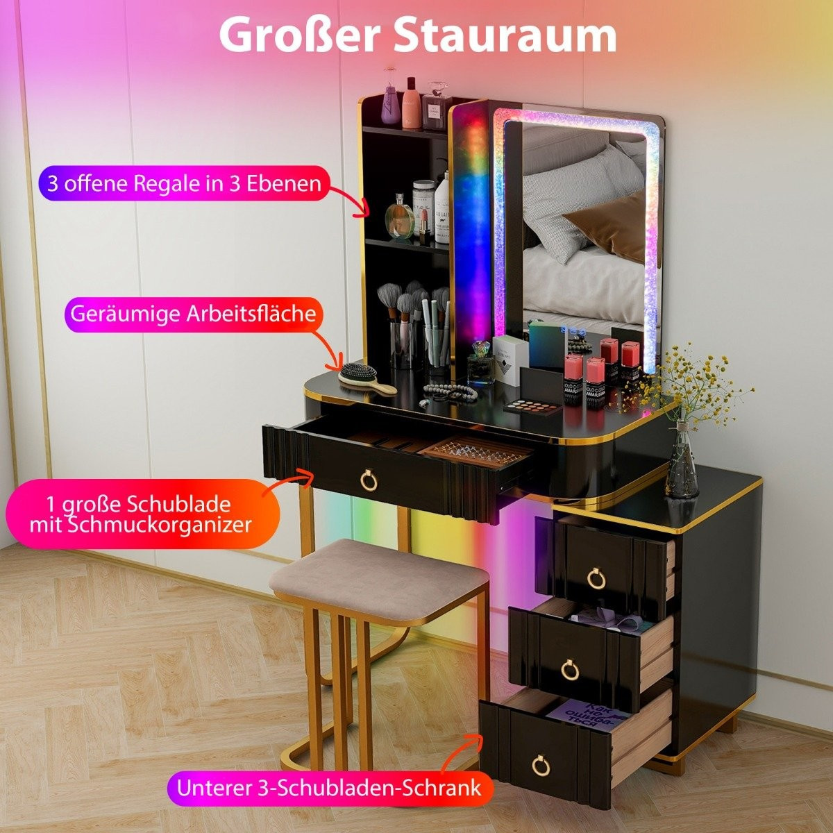 Dressing table with LED lighting Dressing table with 7 dynamic & 7 ...