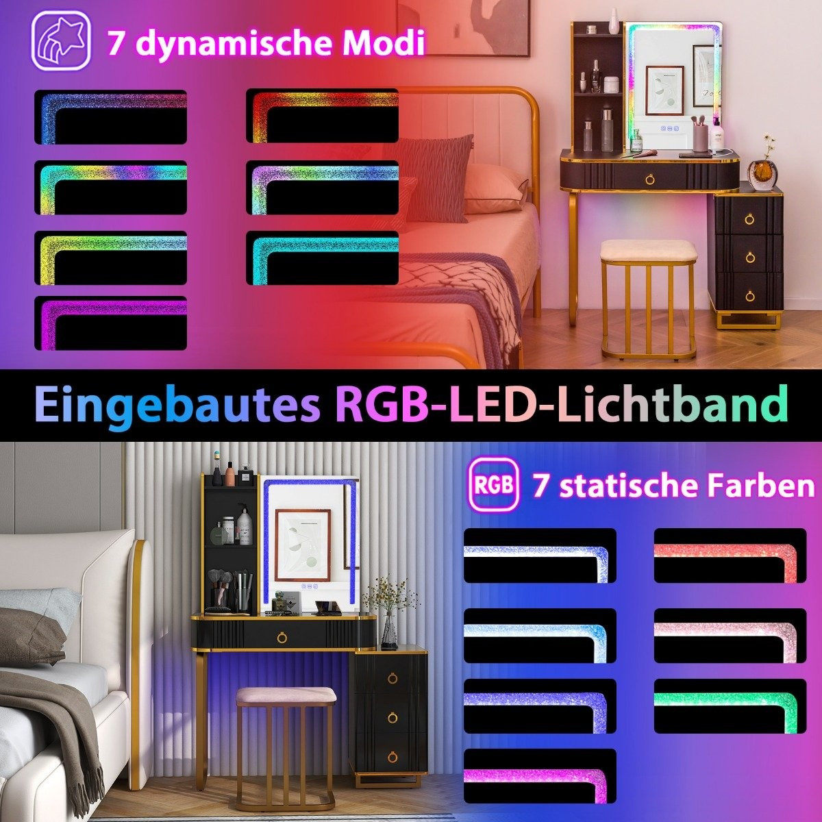 Dressing table with LED lighting Dressing table with 7 dynamic & 7 ...