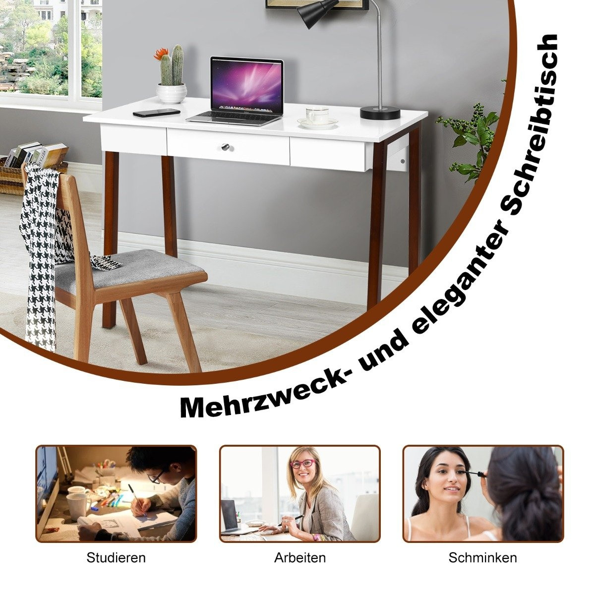 Desk with drawer, computer table, rubber table legs, dressing table...