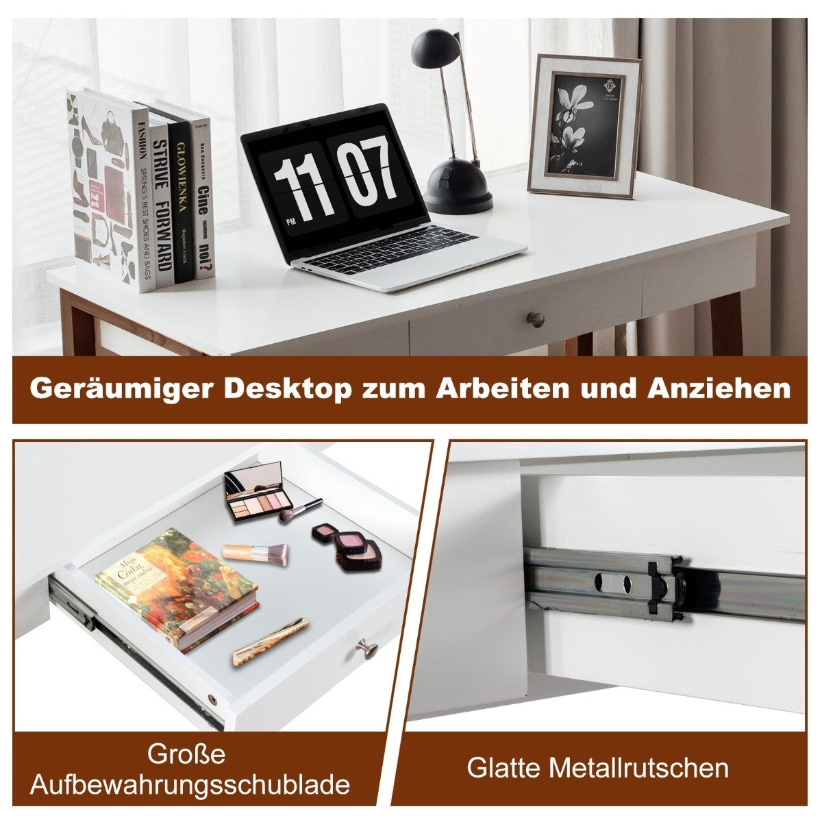 Desk with drawer, computer table, rubber table legs, dressing table...
