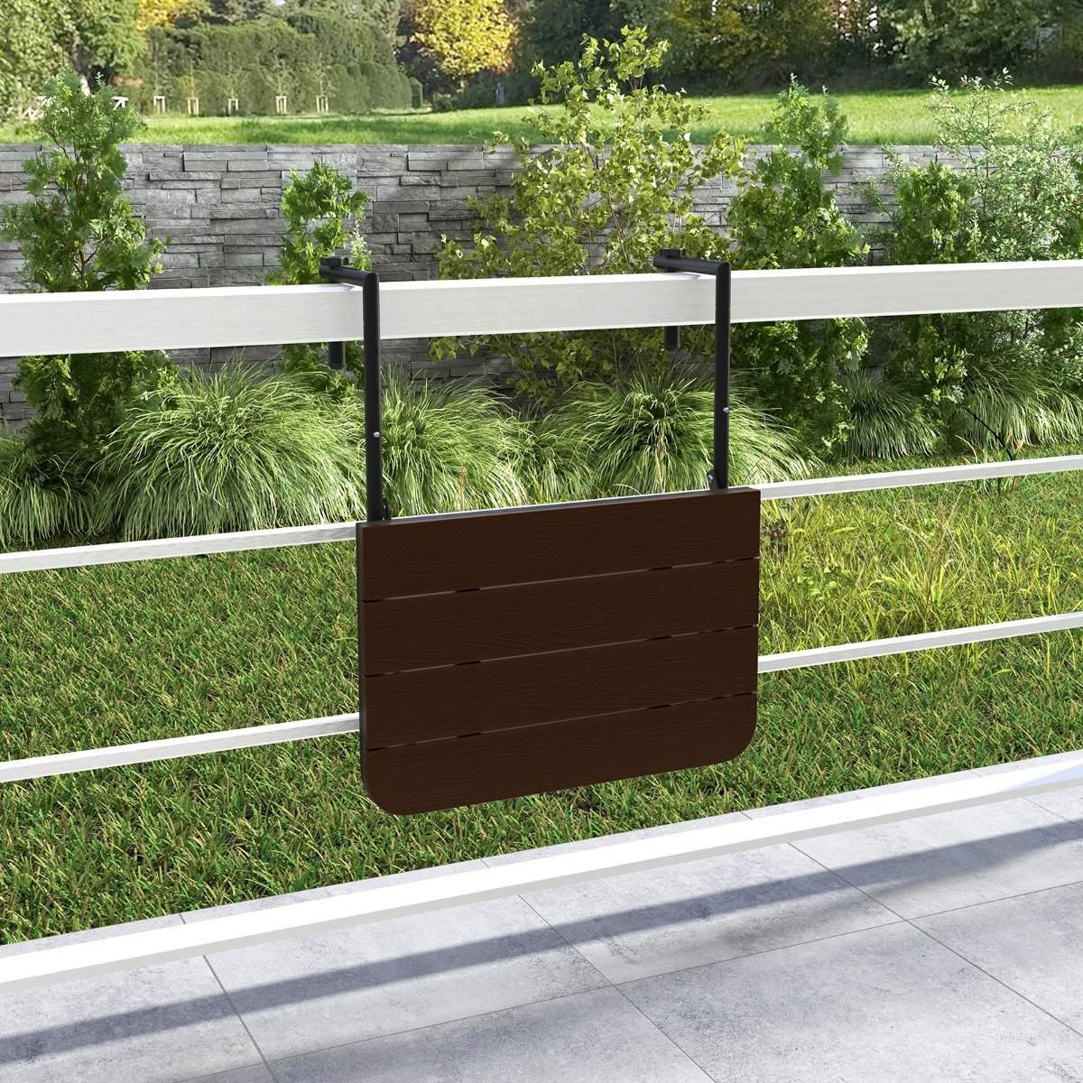 Balcony table for hanging with 3-level adjustable height folding ra...