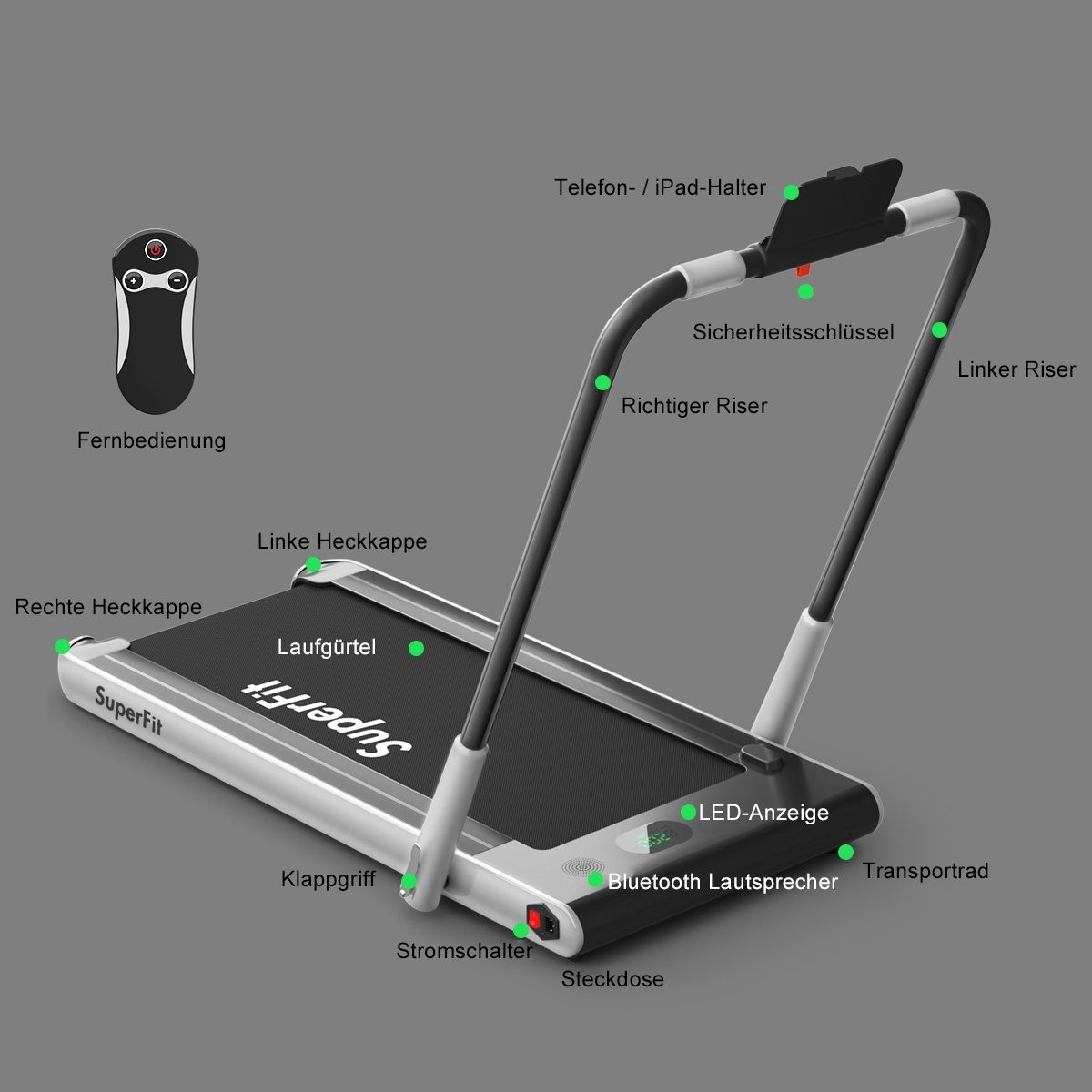 Electric treadmill adjustable speed remote control Bluetooth foldin...