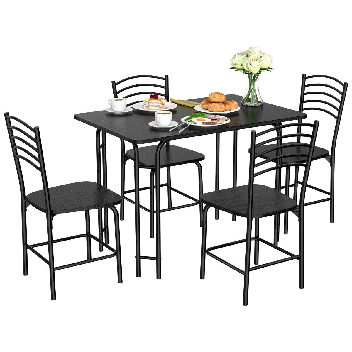 5-piece dining table set rectangular kitchen table with 4 chairs di...