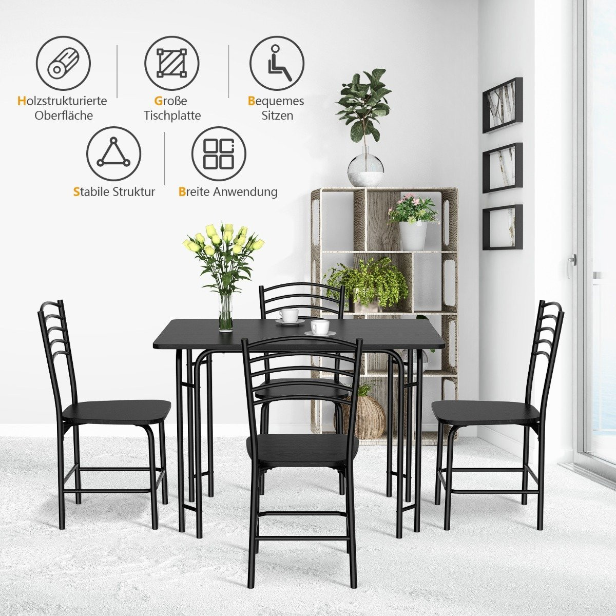 5-piece dining table set rectangular kitchen table with 4 chairs di...
