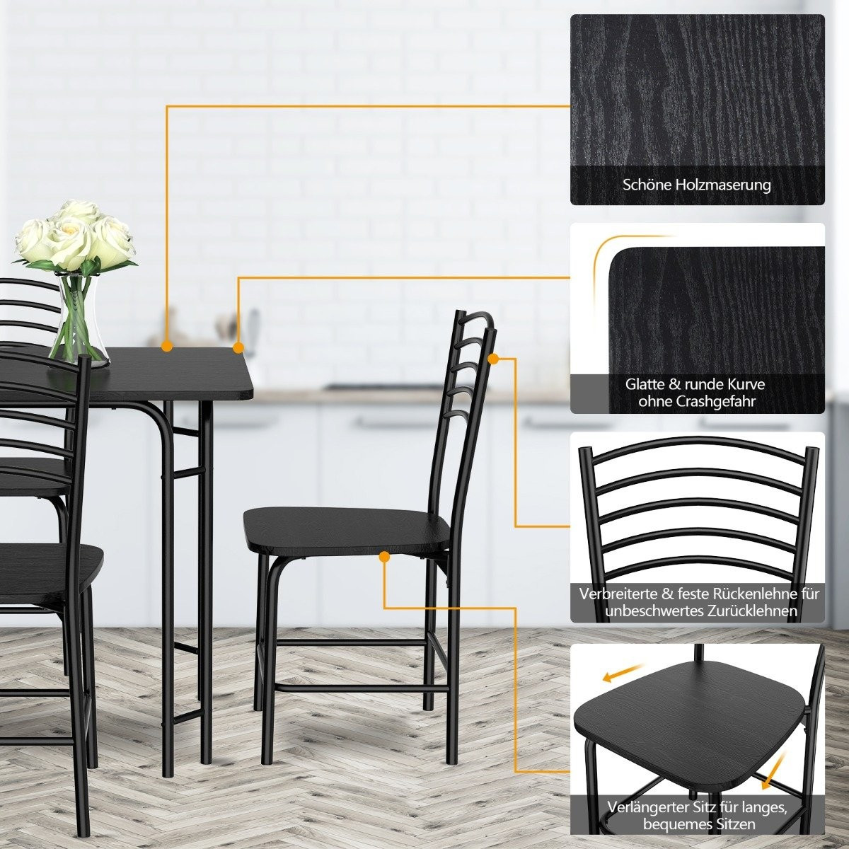 5-piece dining table set rectangular kitchen table with 4 chairs di...