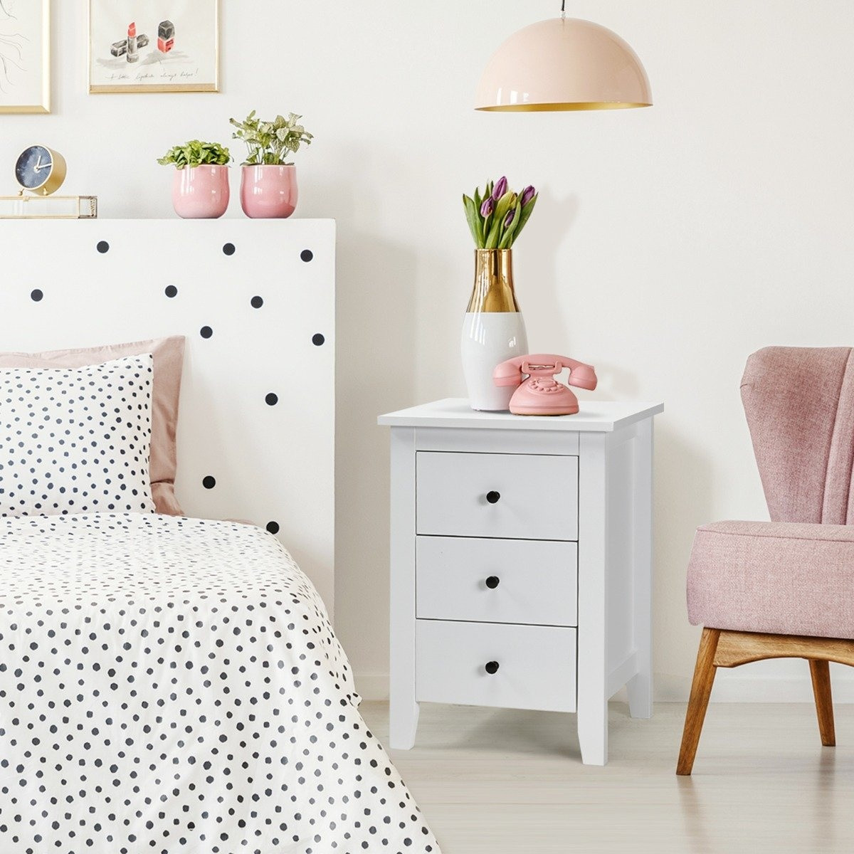 Bedside table with 3 drawers, large storage space and stable struct...
