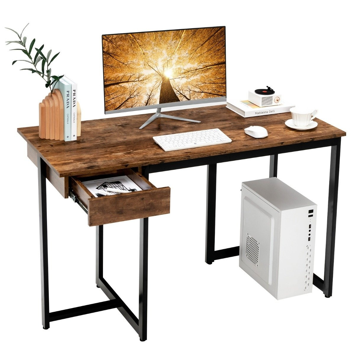 120cm Long Computer Desk with Drawer & Adjustable Pads Computer Des...