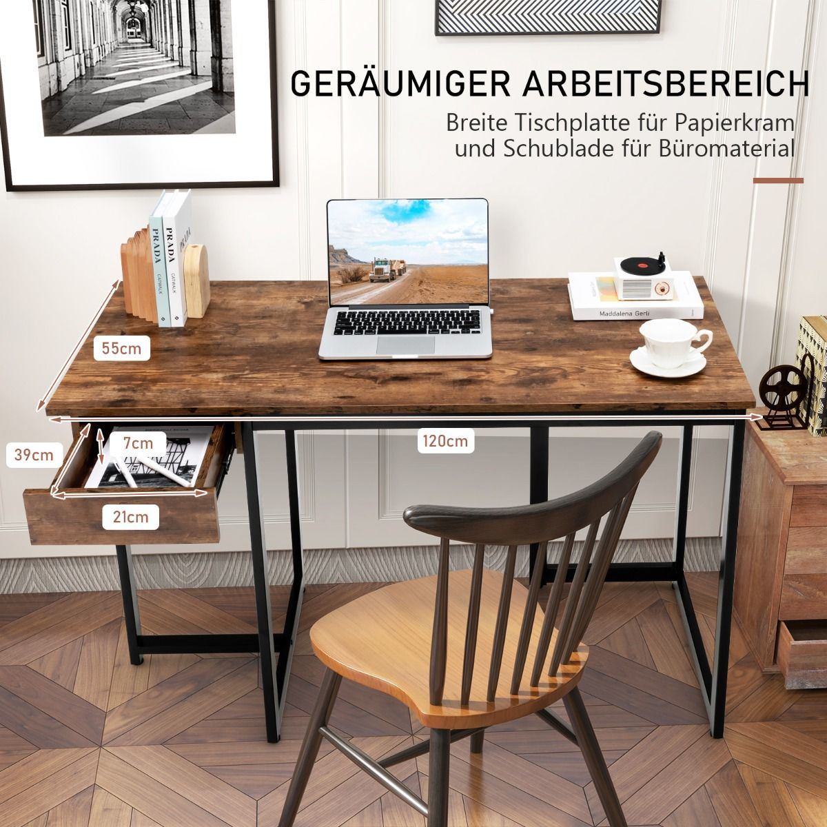 120cm Long Computer Desk with Drawer & Adjustable Pads Computer Des...