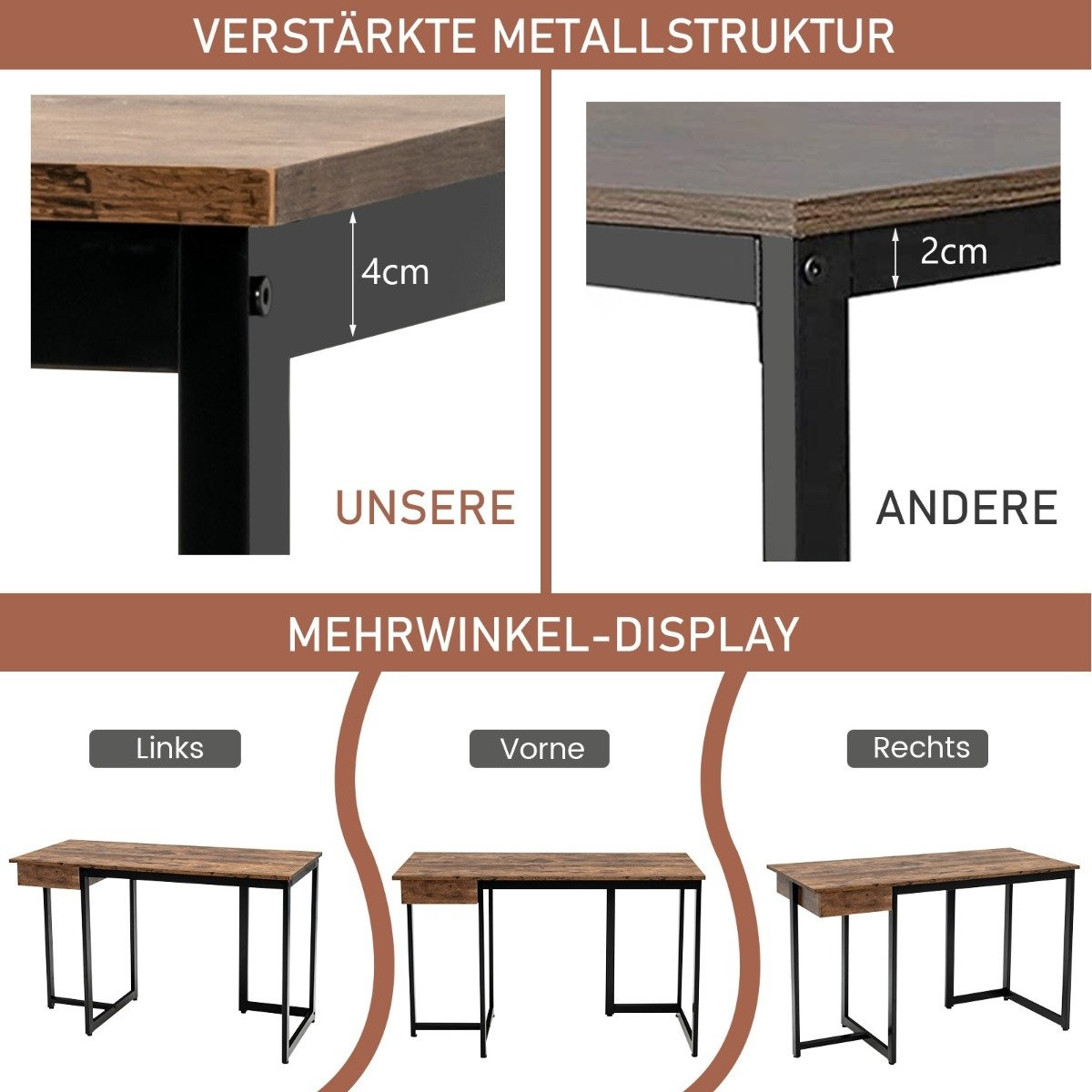 120cm Long Computer Desk with Drawer & Adjustable Pads Computer Des...